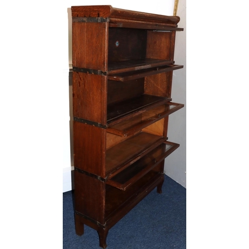 738 - A Globe Wernicke 4-sectioned oak graduated bookcase, 87cm wide, 26cm deep, 148cm high