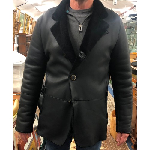 2355 - A Giorgio Armani gentlemen's black soft leather sheepskin jacket, (good condition, hardly worn) zipp... 