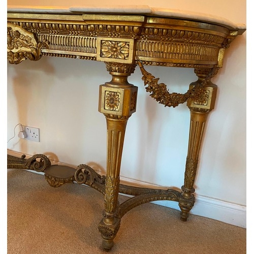 2364 - A 19th Century Gilt console table having marble top 91cm high 158cm wide 51cm deep
This item is not ... 