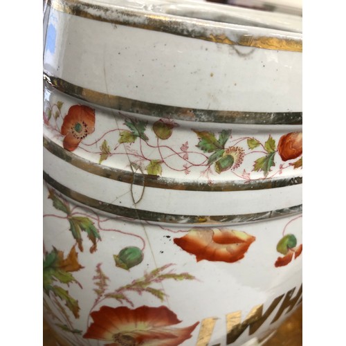 86 - 3 oval china spirit barrels with multi-coloured fruit, floral and gilt decoration 