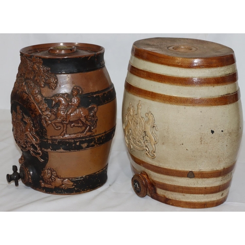 170 - A 19th Century glazed earthenware round bulbous shaped barrel with raised royal crests, figures on h... 