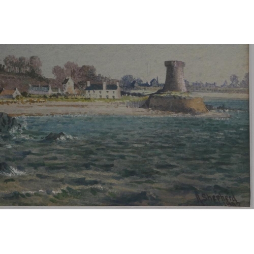 216 - A Shepherd, early 20th Century marine watercolour depicting rocky beach scene with figures and boats... 