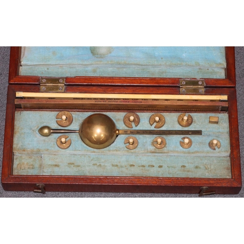 532 - A Sikes Hydrometer by Buss, London, in fitted mahogany case (part missing)