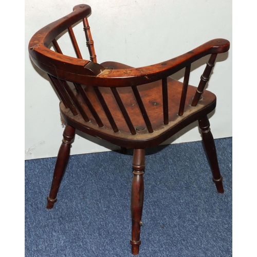 733 - An early 19th Century part stick back armchair (top section missing), solid seat, on round turned le... 