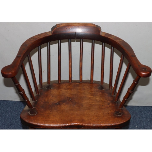 733 - An early 19th Century part stick back armchair (top section missing), solid seat, on round turned le... 