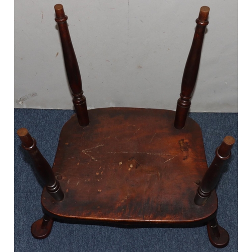 733 - An early 19th Century part stick back armchair (top section missing), solid seat, on round turned le... 