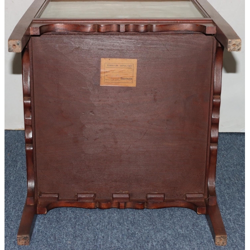 734 - An Edwardian mahogany low square display cabinet with glass panel top over drawer to front, surround... 