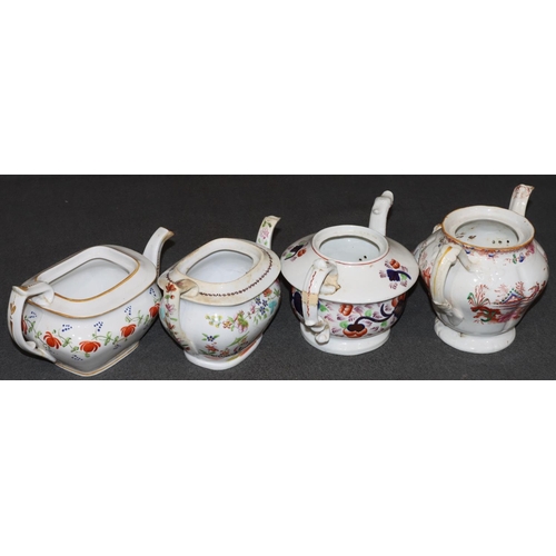 62 - A 19th Century china rectangular bulbous shaped teapot on white ground with multi-coloured floral an... 