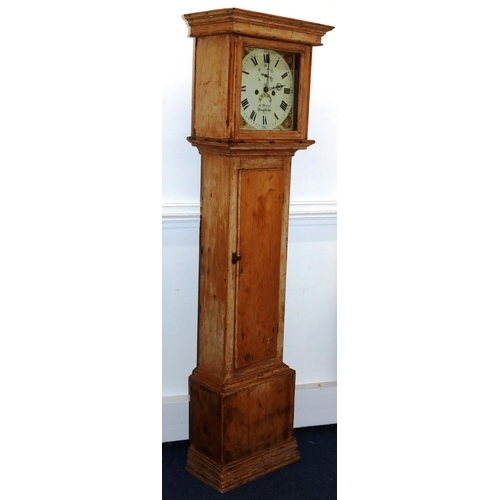 694 - James Bennett, Kingsbridge, 8-day striking pine longcase clock with square painted dial with seconds... 