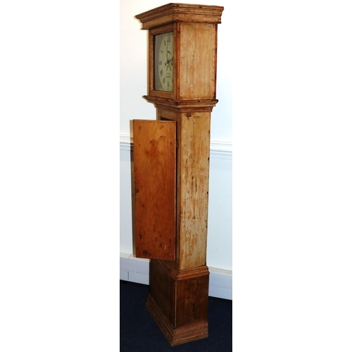 694 - James Bennett, Kingsbridge, 8-day striking pine longcase clock with square painted dial with seconds... 