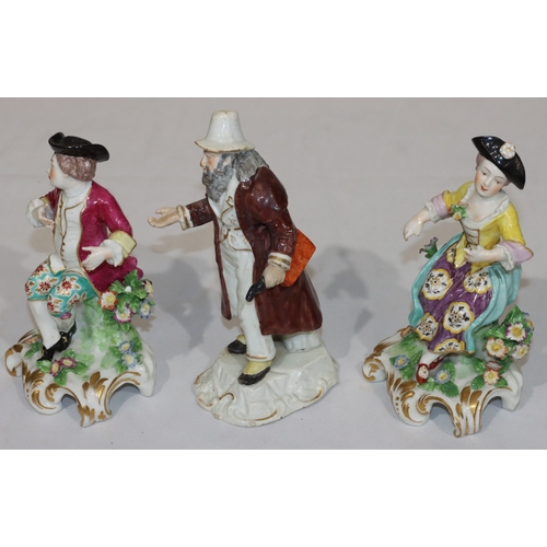 116 - A pair of Continental china figures of seated gentleman and lady with encrusted floral decoration, 1... 