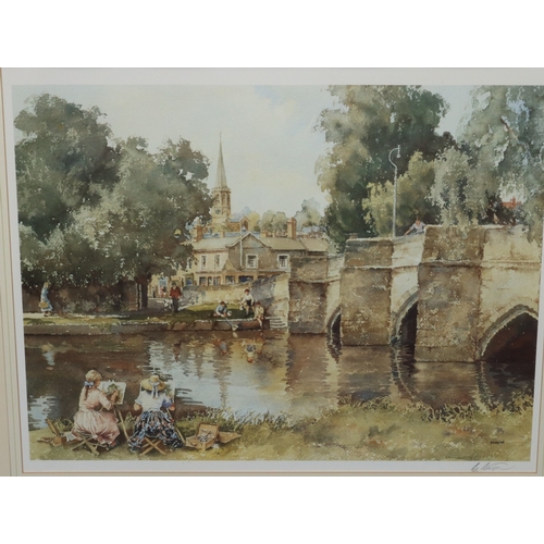 140 - Sturgeon, signed coloured print, 50cm x 62cm, depicting artists on riverbank, signed in pencil, in g... 