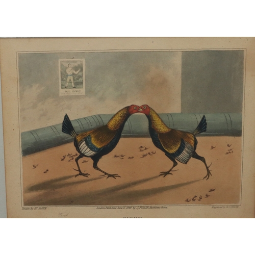 153 - A set of 4 Henry Alken small coloured prints, 15cm x 20cm, depicting cock fighting 