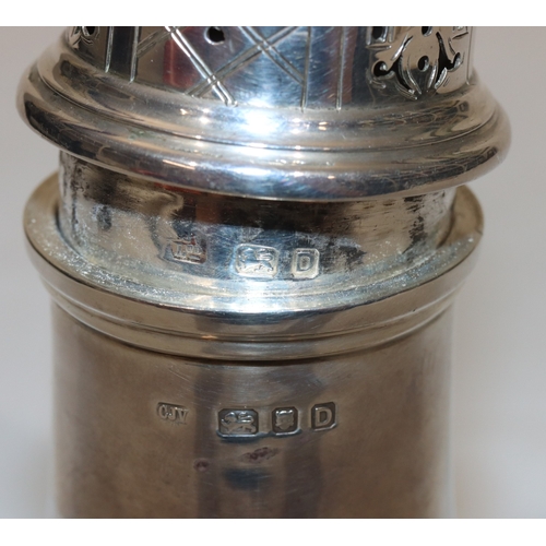 255 - A London silver round bulbous shaped sugar castor, maker's mark CJV, 19cm high, 9oz