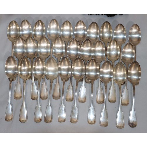 258 - A large Continental flatware service comprising of 30 forks, 29 spoons, 12 ebonised handled knives (... 