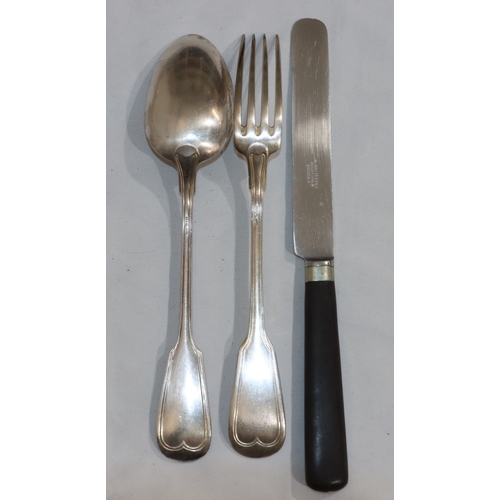 258 - A large Continental flatware service comprising of 30 forks, 29 spoons, 12 ebonised handled knives (... 