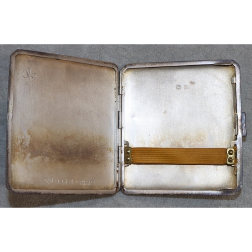 262 - A Mappin & Webb Birmingham silver cigarette case with allover engine turned decoration and hinged fr... 