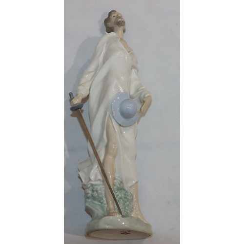 61 - A Nao group of 2 children having a pillow fight, 24cm high and a Lladro figure of Don Quixote (hat l... 