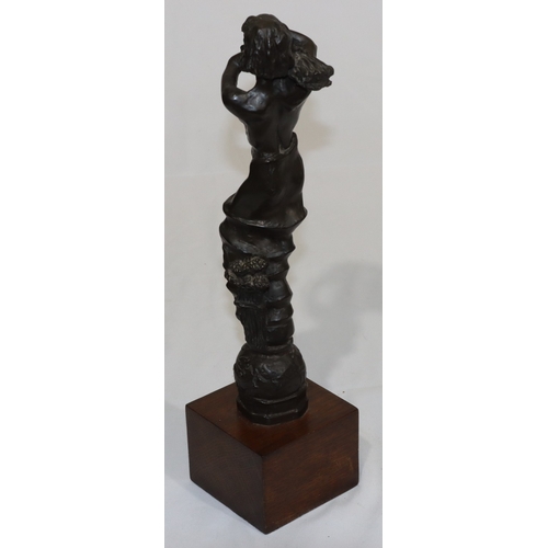 685 - Tom Greenshield, bronze resin statue of a part female nude carrying a bundle of wheat standing upon ... 