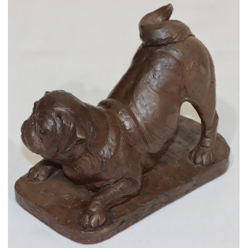 692 - A bronze resin figure of a pug on rectangular shaped base, 12cm high