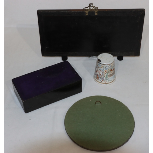 706 - A Victorian enamelled Jubilee beaker, a black lacquered rectangular shaped box with hinged lid and g... 