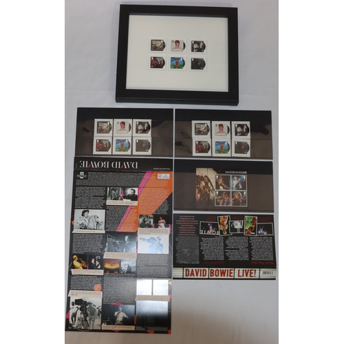 719 - A set of 6 David Bowie framed stamps and 2 similar unframed sets