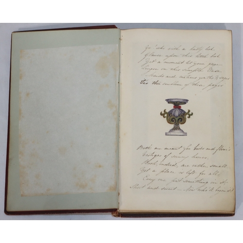 728 - A 19th Century leather bound album containing watercolours, pencil sketches, poems etc.