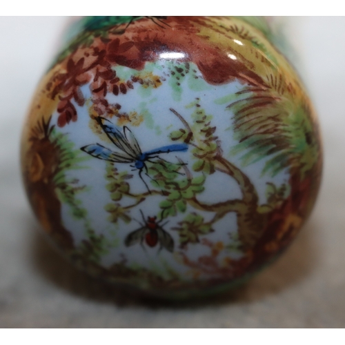 738 - S Morden & Co. enamelled cylindrical scent bottle with multi-coloured bird's nest inset floral and g... 