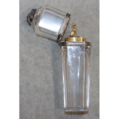 742 - A Georgian rock crystal scent bottle with silver gilt coloured metal mounts, hinged lid enclosing st... 