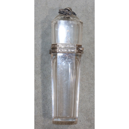 742 - A Georgian rock crystal scent bottle with silver gilt coloured metal mounts, hinged lid enclosing st... 