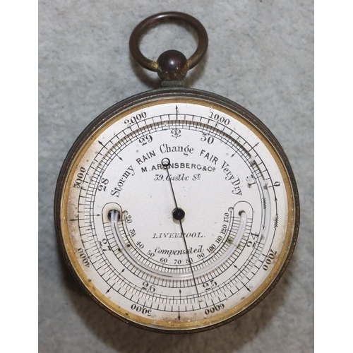 744 - A 19th Century combination pocket 'compensated' barometer/thermometer, by M Aronsberg & Co., Liverpo... 