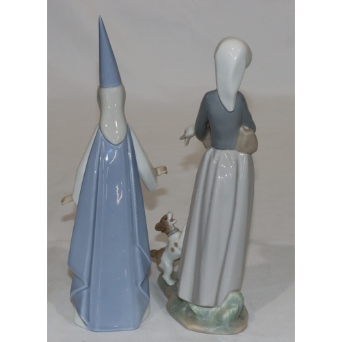 12 - A Lladro figure of a Sorceress (wand missing), 27.5cm high and a Lladro figure of a young lady holdi... 