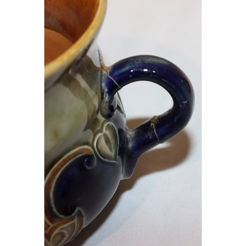 1 - A Royal Doulton glazed earthenware 3-handled cup on blue and green ground (1 handle restored), 8cm h... 