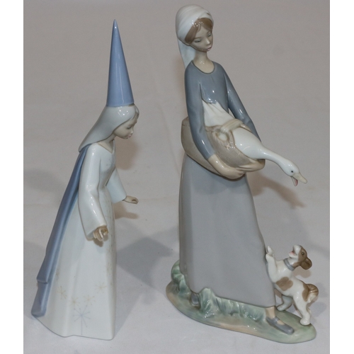 12 - A Lladro figure of a Sorceress (wand missing), 27.5cm high and a Lladro figure of a young lady holdi... 