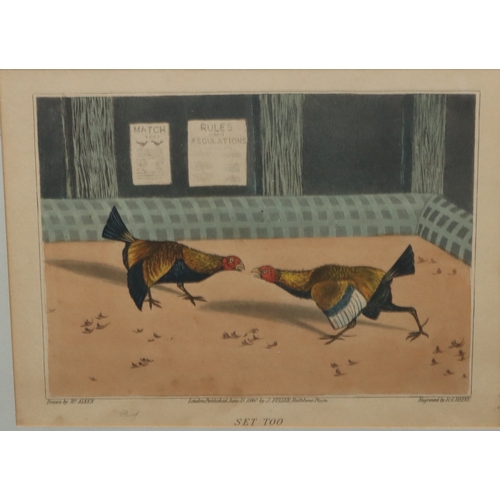 153 - A set of 4 Henry Alken small coloured prints, 15cm x 20cm, depicting cock fighting 