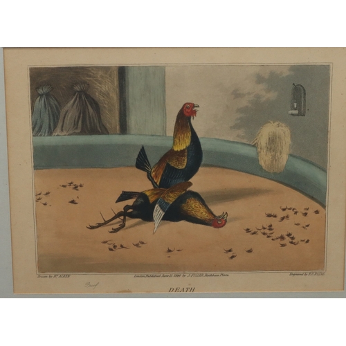 153 - A set of 4 Henry Alken small coloured prints, 15cm x 20cm, depicting cock fighting 