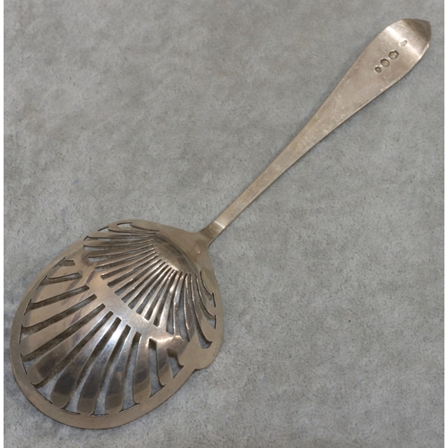 222 - A Continental silver coloured metal sifter spoon, 1.9oz