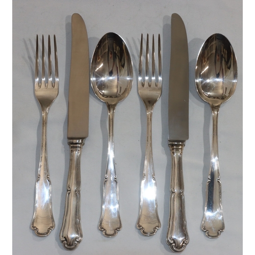 239 - 2 800 silver coloured metal trio matching sets of knife, fork and spoon, both cased, weighable silve... 