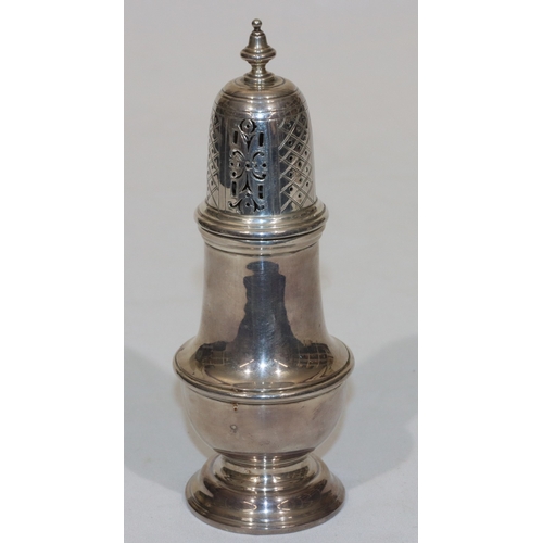 255 - A London silver round bulbous shaped sugar castor, maker's mark CJV, 19cm high, 9oz