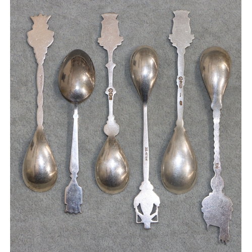 259 - 6 various Continental silver coloured metal souvenir teaspoons, 2.4oz gross