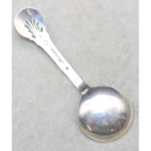 287 - A Danish Art Nouveau style caddy spoon with pierced and raised floral handle, circa 1948, 0.75oz