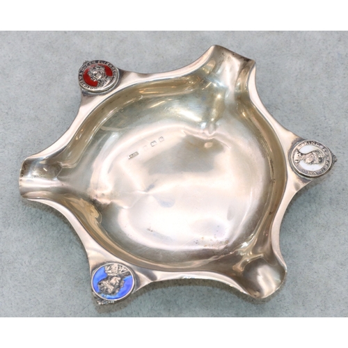 307 - A Birmingham silver scallop shaped and enamelled 1936 Coronation ashtray, 1.5oz gross