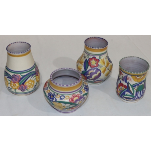 45 - 4 various Poole round bulbous shaped vases with multi-coloured floral, leaf and scroll decoration, l... 