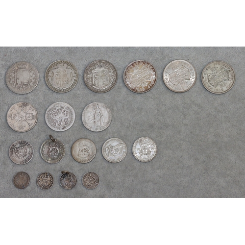 517 - A Victorian silver Florin, 1888 and 17 various pre-1946 coins (18) 148.3 grams