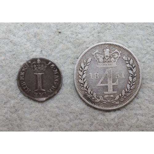 563 - A George I silver One Penny Maundy coin and a Fourpence Maundy coin, 1851 (2)