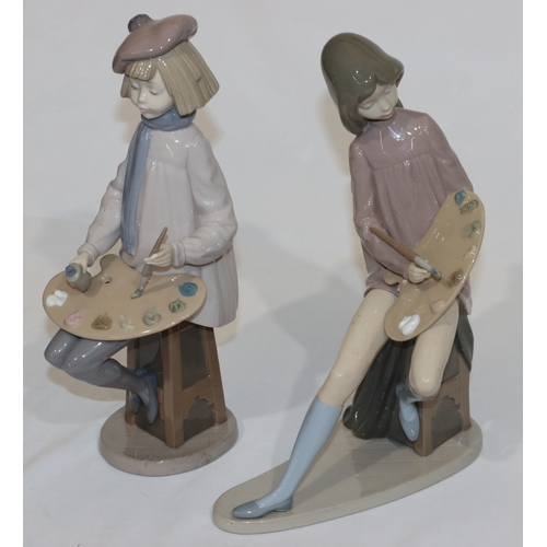 62 - 2 large Nao figures of seated young artist girls (1 base restored and 1 brush restored), largest 33c... 