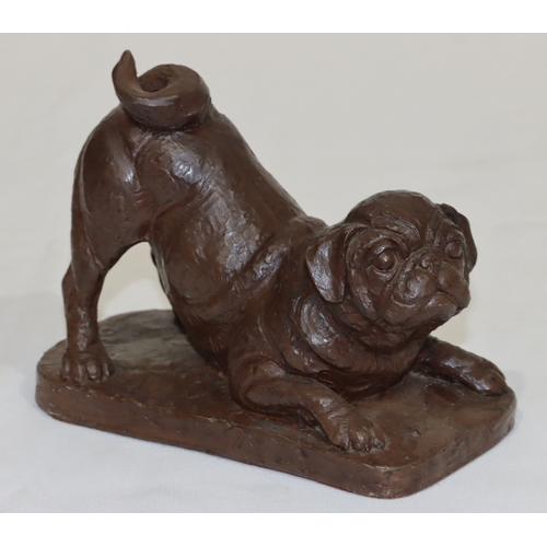 692 - A bronze resin figure of a pug on rectangular shaped base, 12cm high