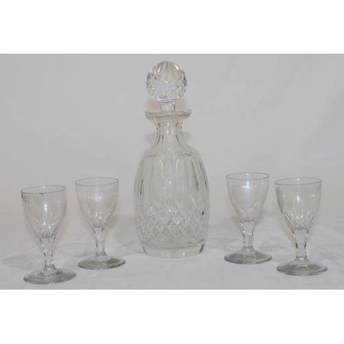 72 - A set of 4 Georgian glasses with monogrammed crests and chamfer decoration, 11cm high and a cut glas... 