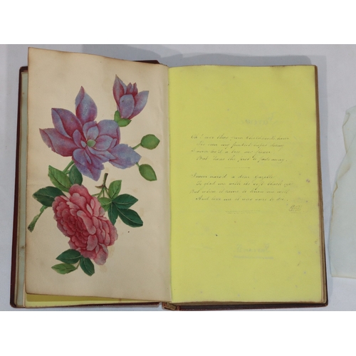 728 - A 19th Century leather bound album containing watercolours, pencil sketches, poems etc.