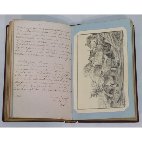 728 - A 19th Century leather bound album containing watercolours, pencil sketches, poems etc.